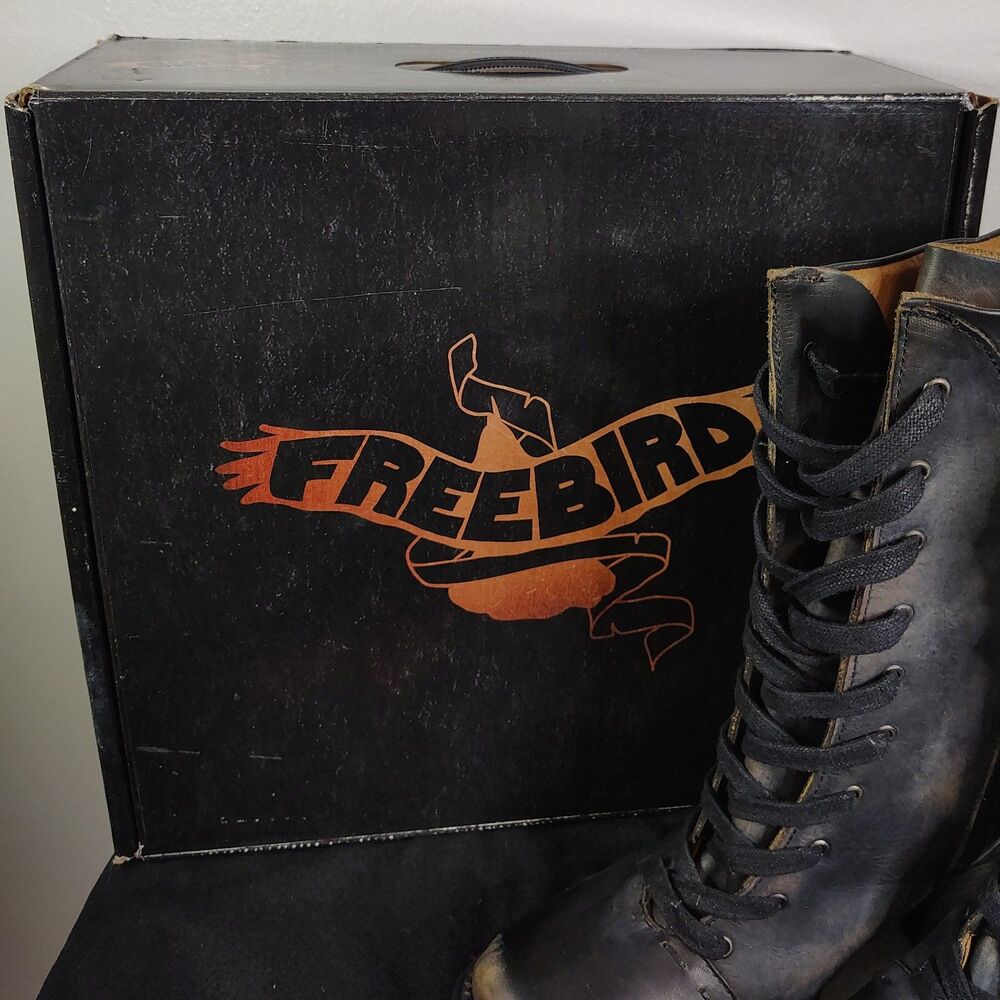 New! FREEBIRD "Dart" Black Leather Lace-Up Boots Size 8 Side Zip Distressed NIB - Picture 11 of 12